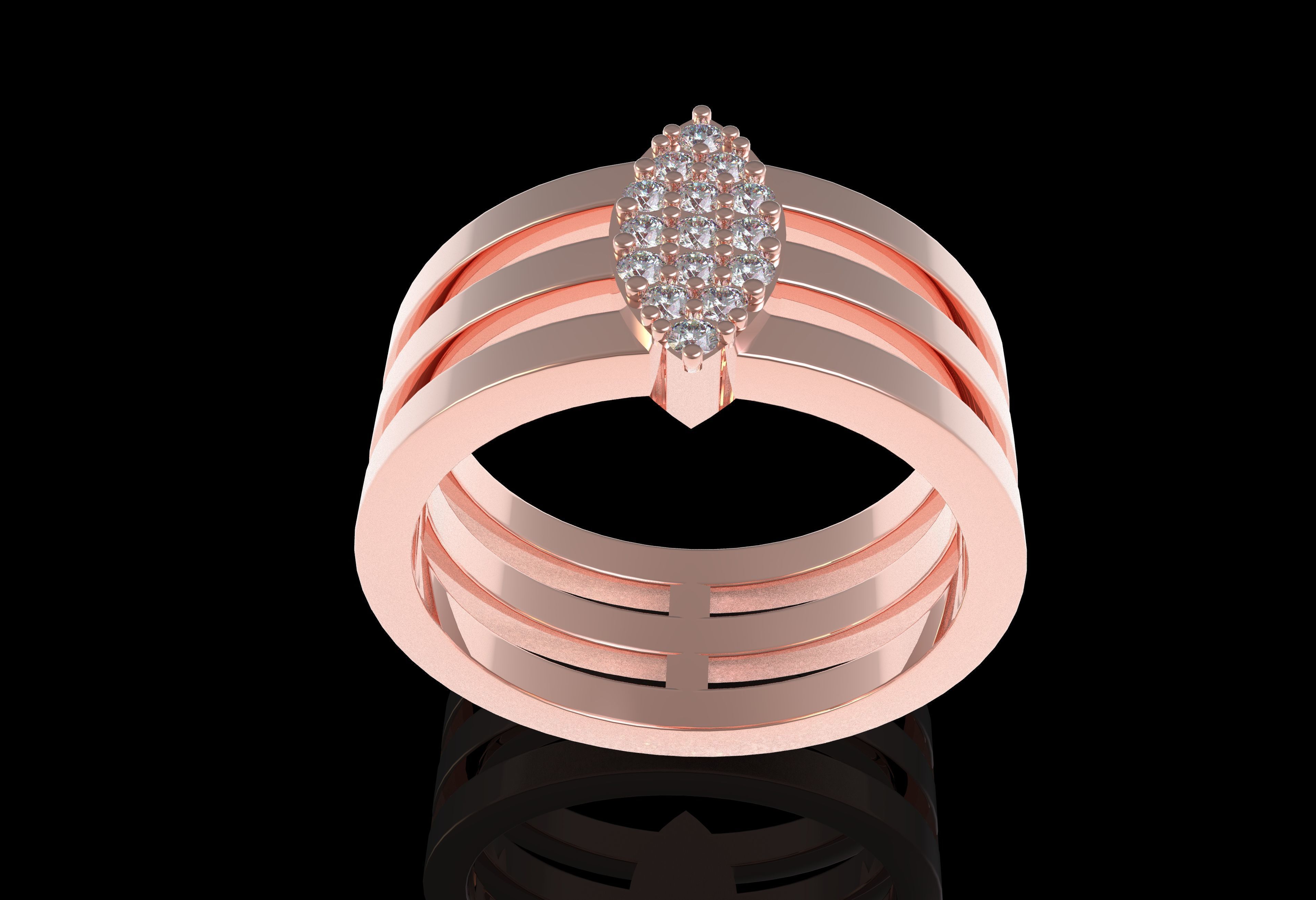 Marquise Head Triple Shank Diamond Ring 3D print model_29