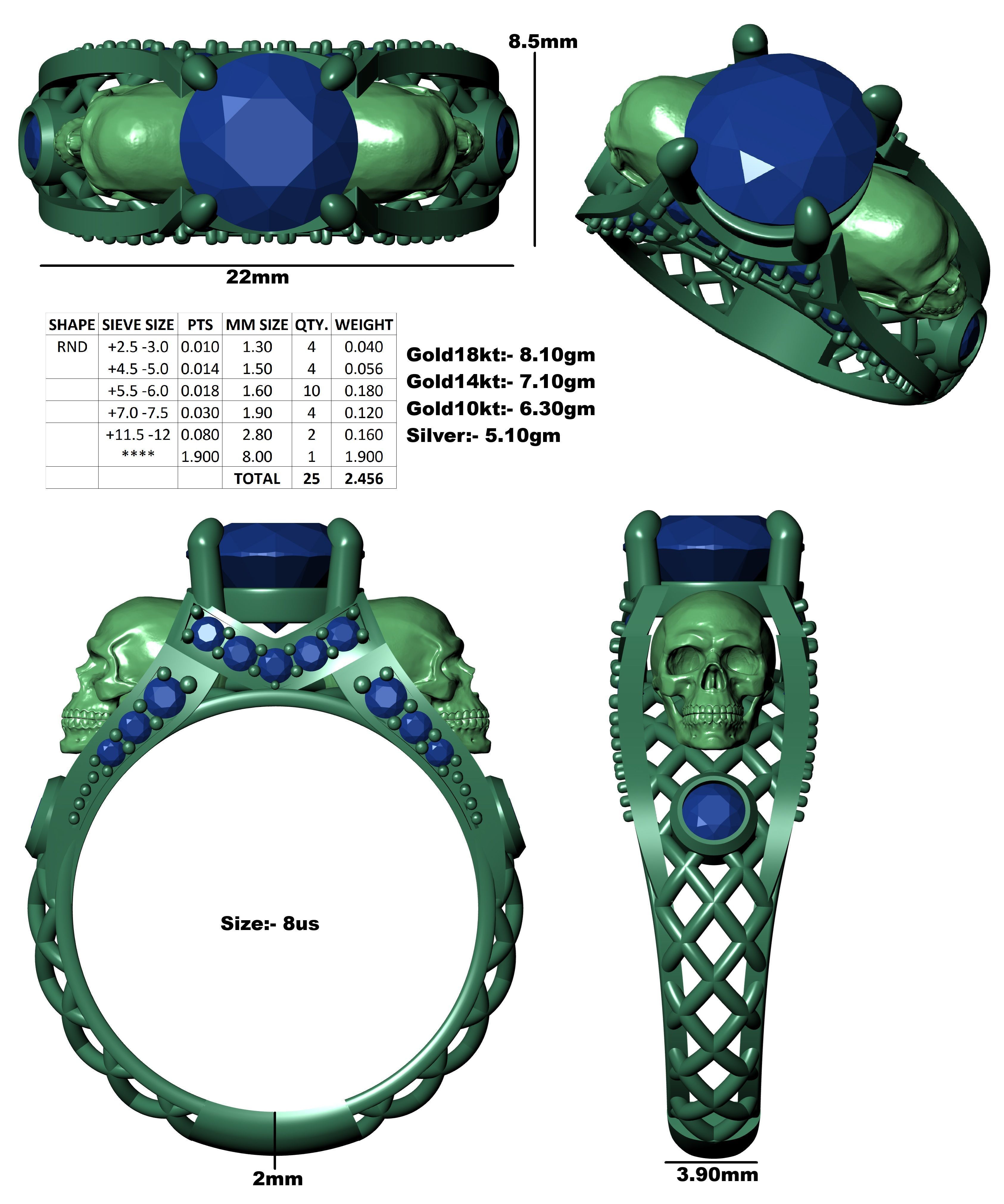 Skull Wedding Ring 3D print model_3