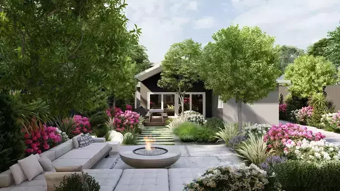 3D Exterior Scene 3D model design garden and landscape 3D model