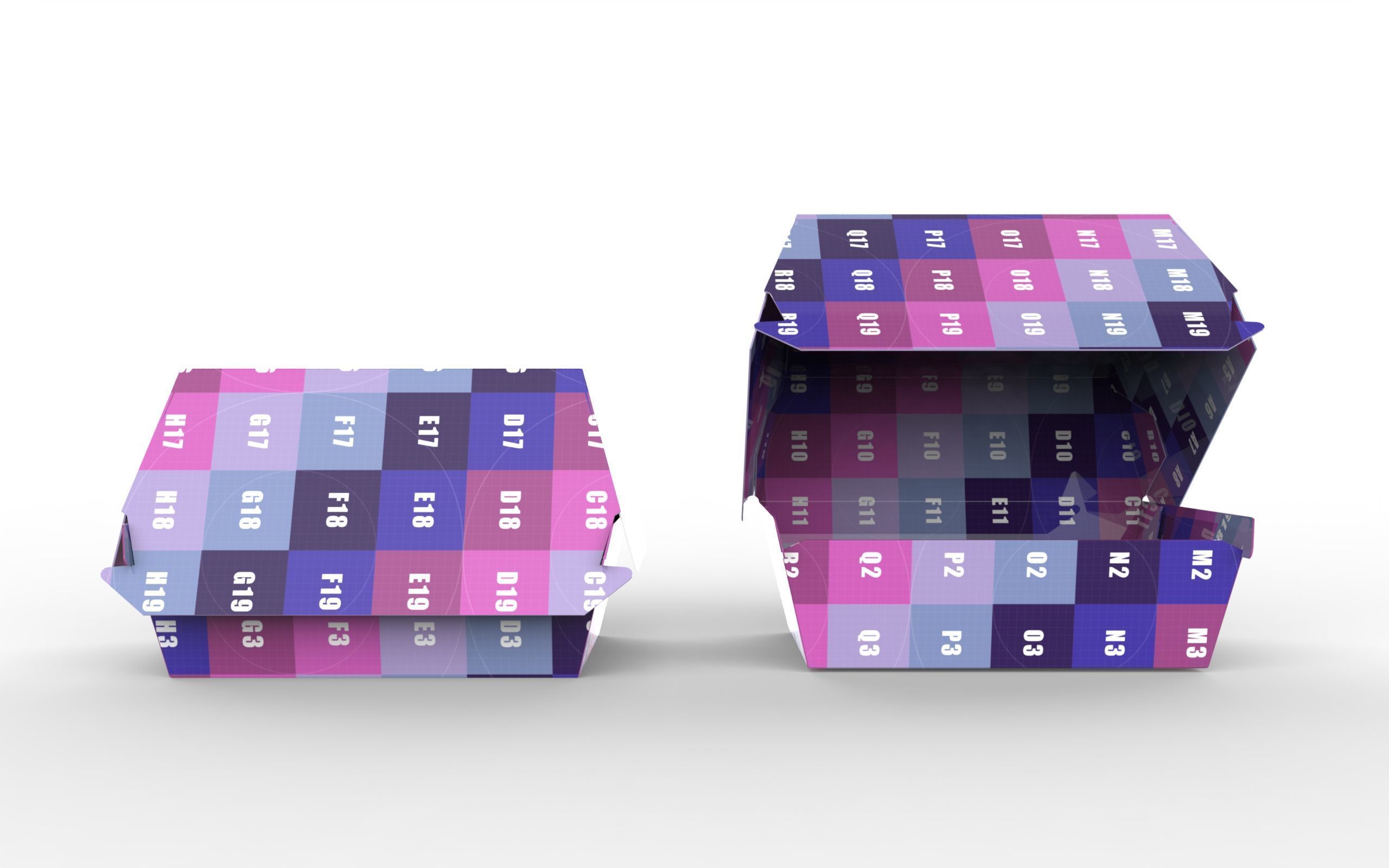 Kraft burger box mockup with open closed views and die-cut file Low-poly 3D model_7