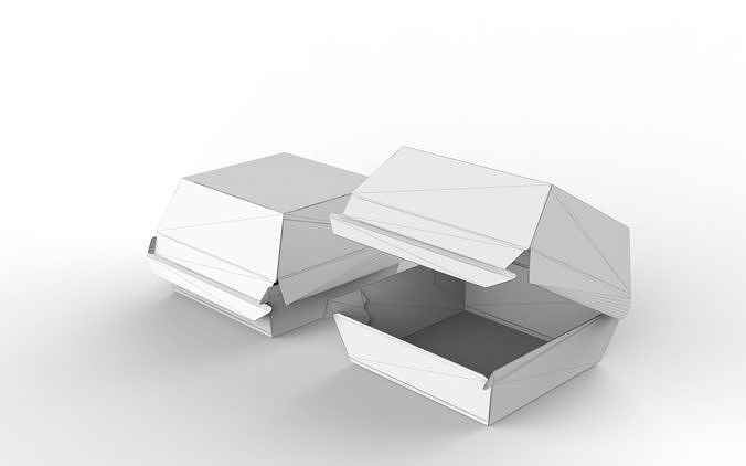 Kraft burger box mockup with open closed views and die-cut file Low-poly 3D model 6