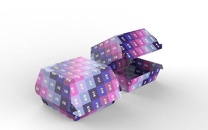 Kraft burger box mockup with open closed views and die-cut file Low-poly 3D model 7