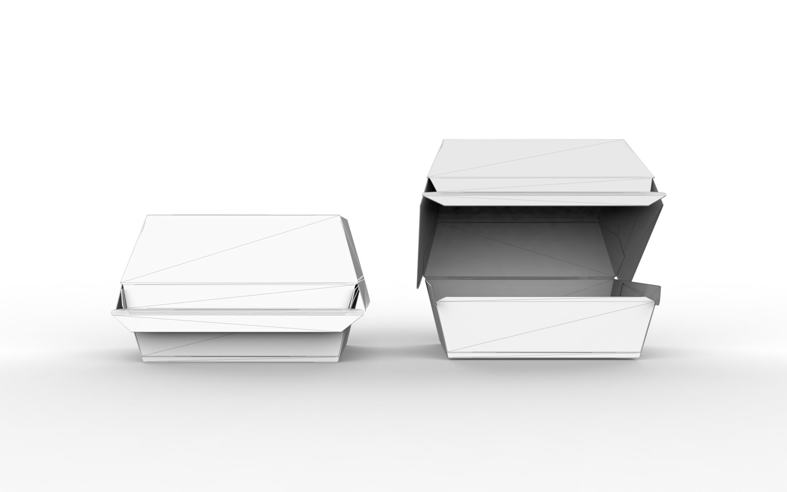 Kraft burger box mockup with open closed views and die-cut file Low-poly 3D model_4