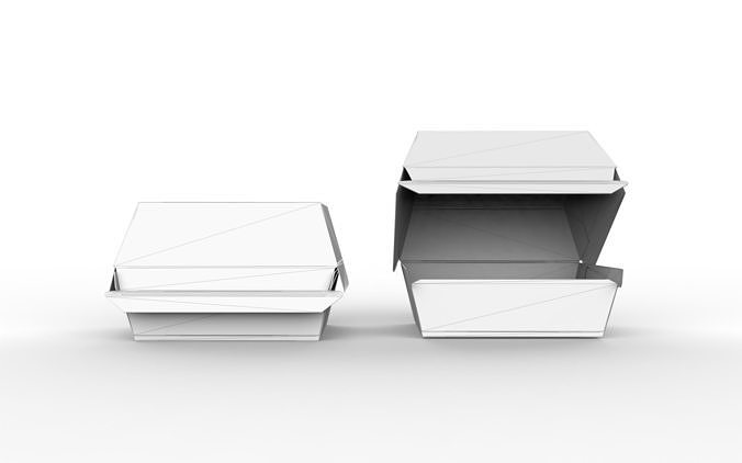Kraft burger box mockup with open closed views and die-cut file Low-poly 3D model 5