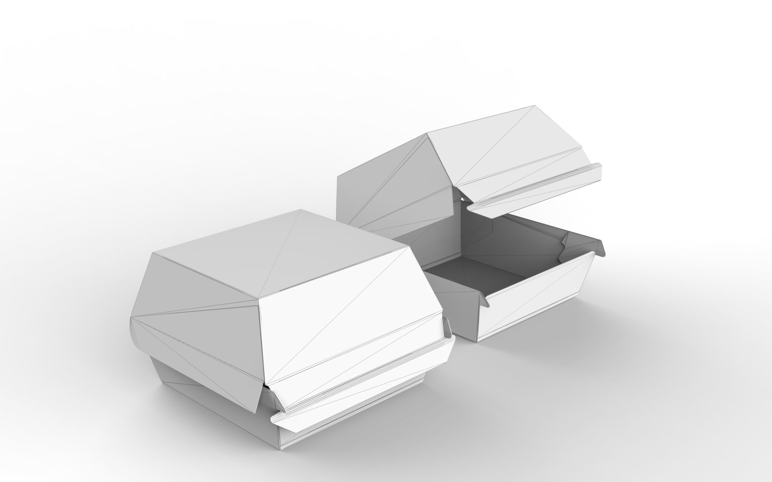 Kraft burger box mockup with open closed views and die-cut file Low-poly 3D model_3