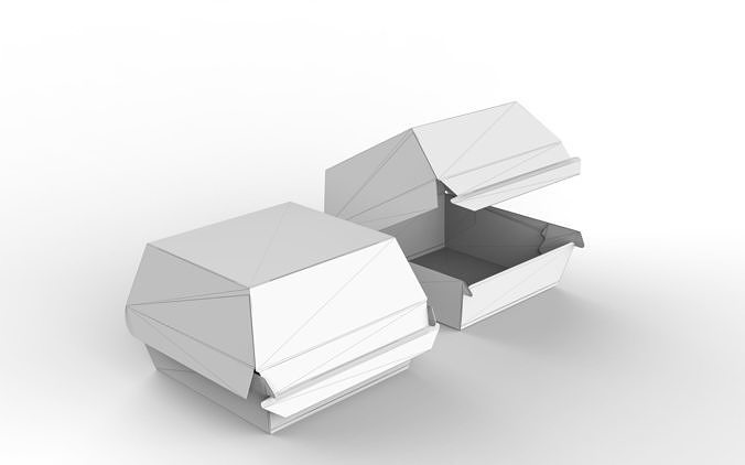 Kraft burger box mockup with open closed views and die-cut file Low-poly 3D model 4