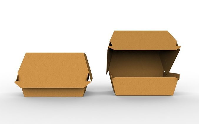 Kraft burger box mockup with open closed views and die-cut file Low-poly 3D model 2