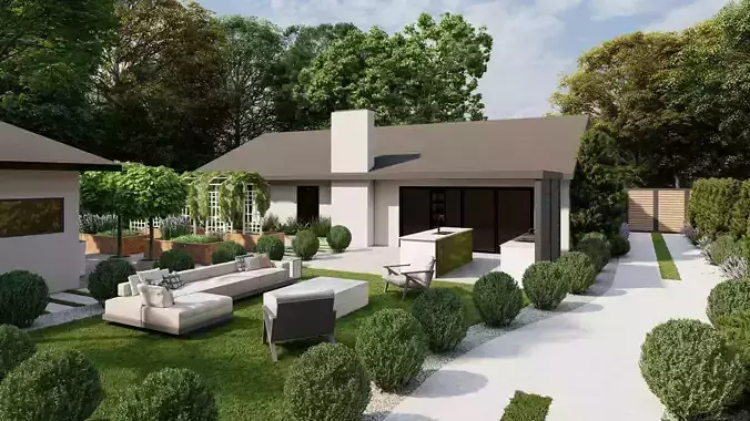 3D Exterior Scene 3D model design garden and landscape