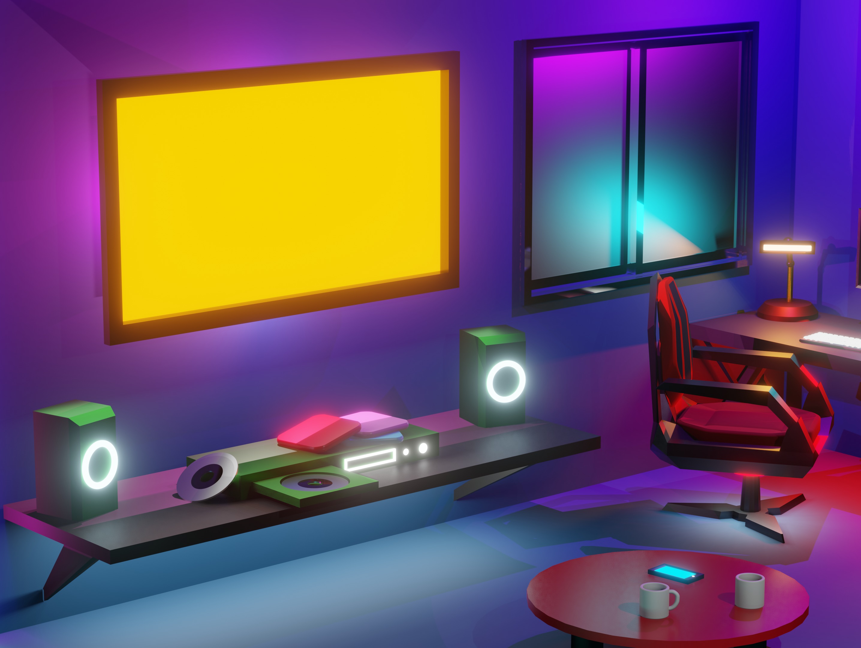 Stylized Neon Room - 3D Isometric Model Free 3D model_1