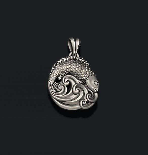 Fish and waves pendant 3D print model_5