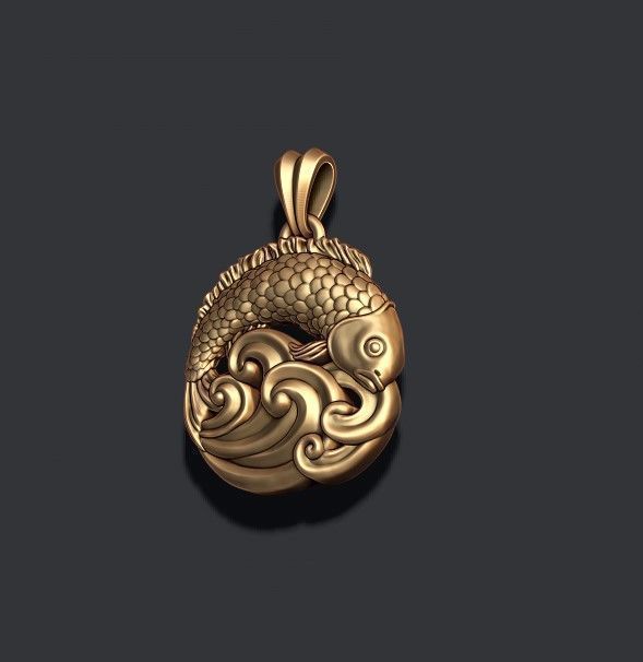 Fish and waves pendant 3D print model_1