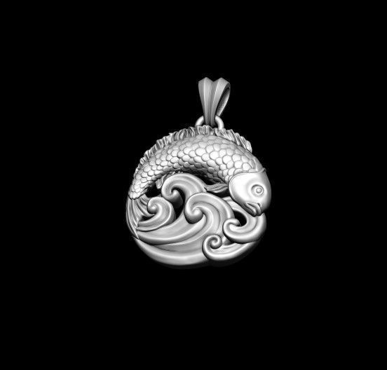 Fish and waves pendant 3D print model_4