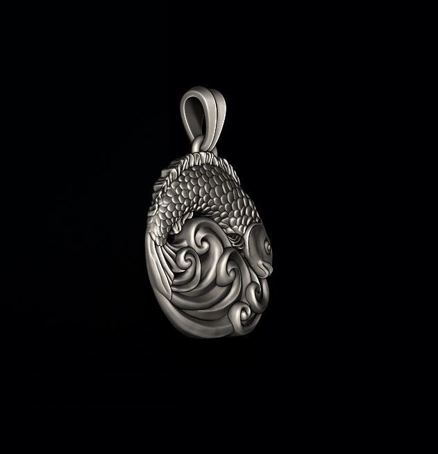 Fish and waves pendant 3D print model_9