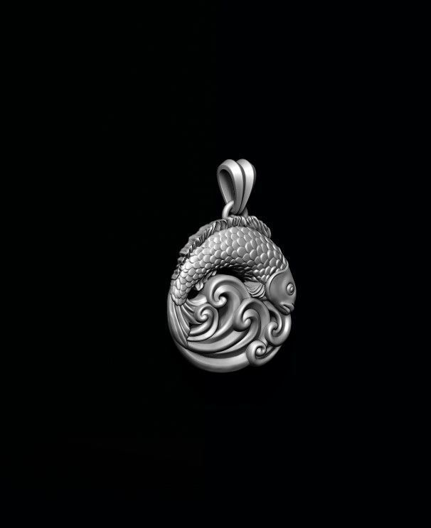 Fish and waves pendant 3D print model_3