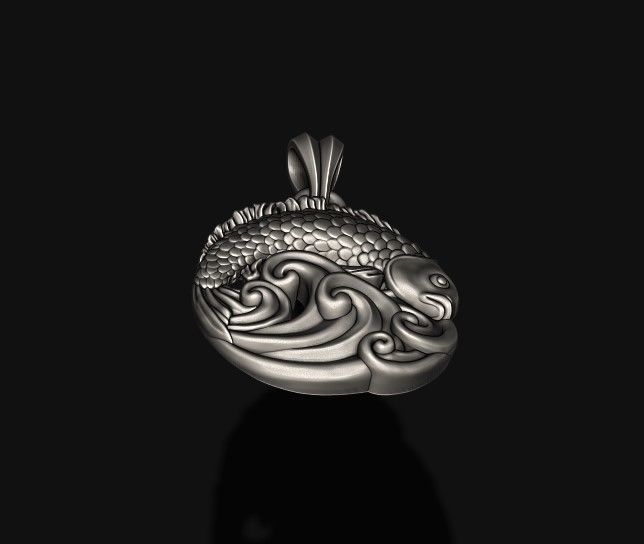 Fish and waves pendant 3D print model_7