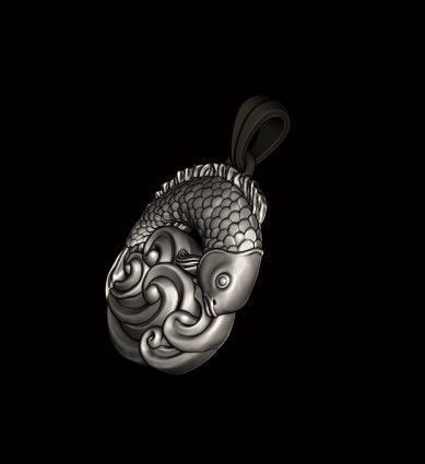 Fish and waves pendant 3D print model_8