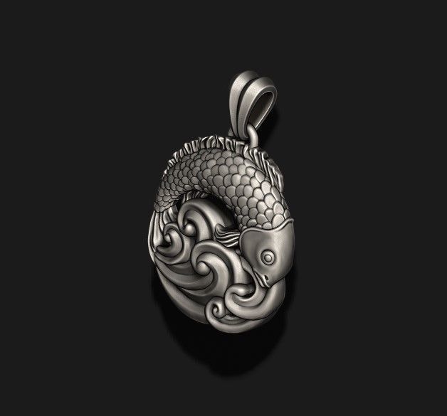 Fish and waves pendant 3D print model_6