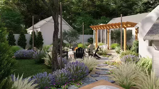 3D Exterior Scene 3D model design garden and landscape