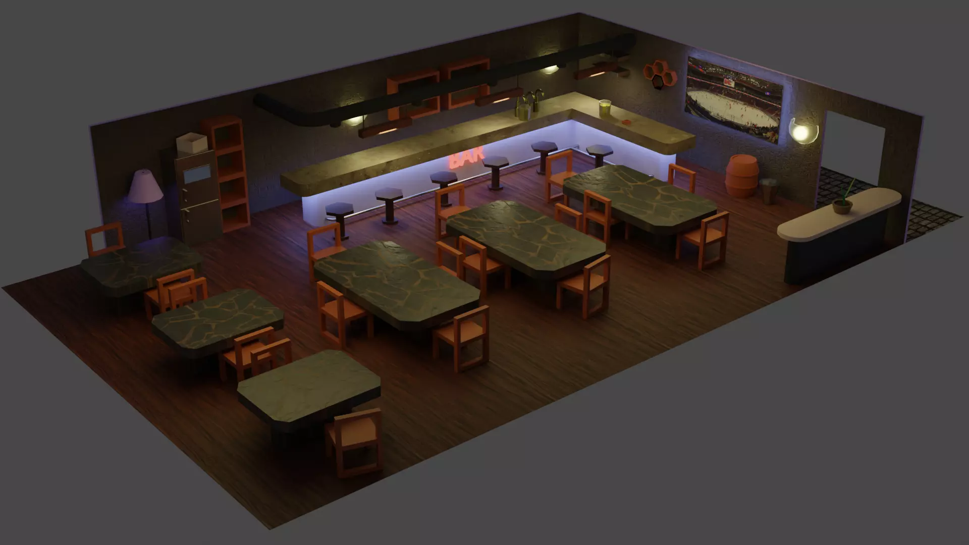 Bar  Pub 2  Low-poly 3D model_0