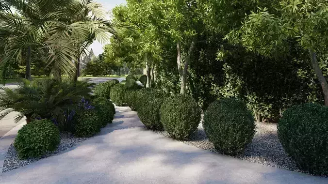 3D Exterior Scene 3D model design garden and landscape Free 3D model