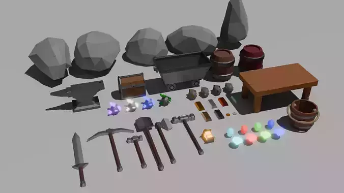 Low-Poly Medieval Mining Assets