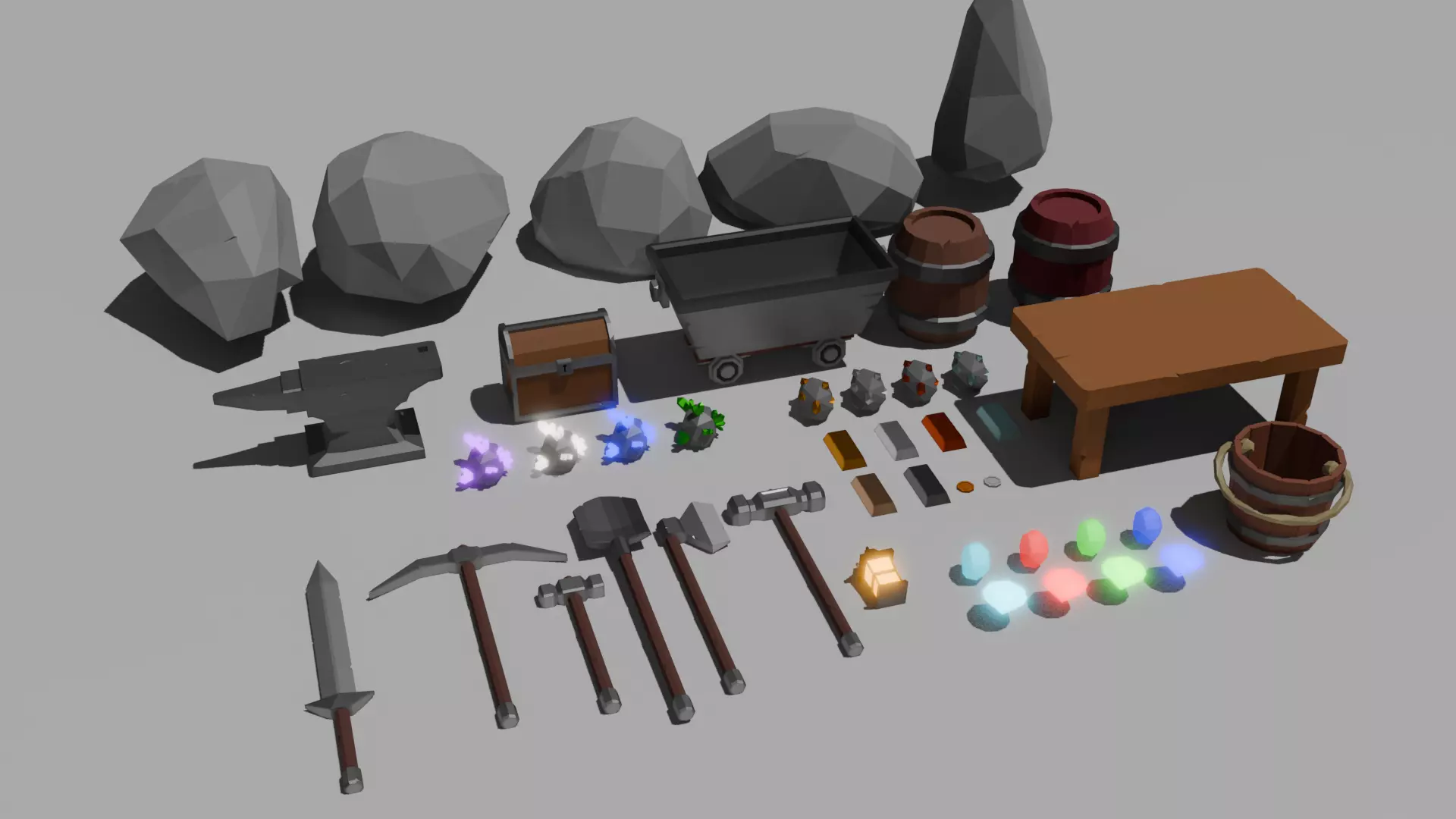Low-Poly Medieval Mining Assets Low-poly 3D model_0