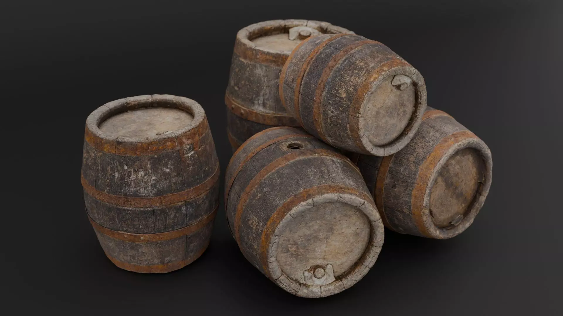 Barrel old Oak Low-poly 3D model_0