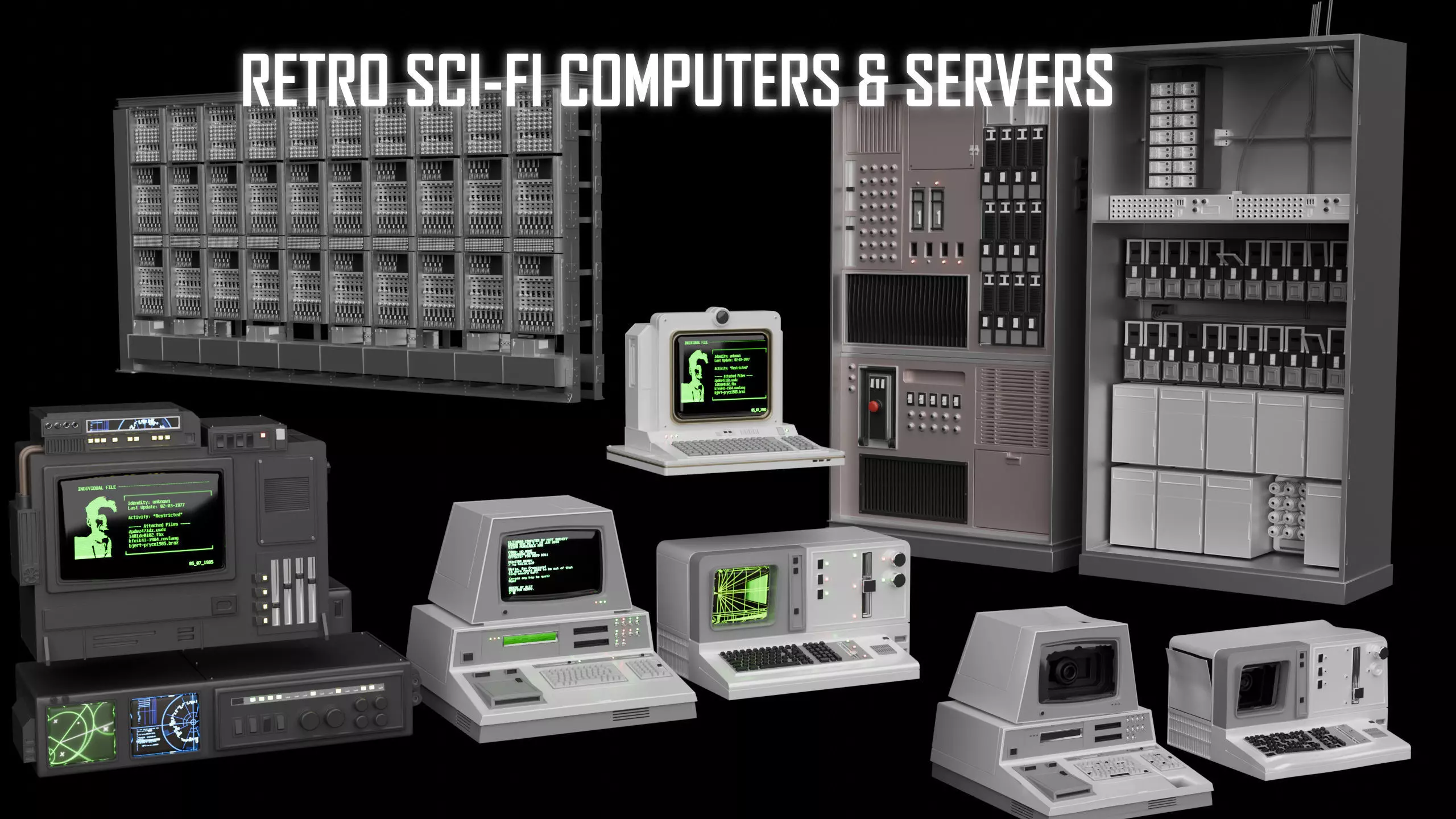 Retro Sci-Fi Computers Terminal Control Panel KIT 10 models 3D model_0