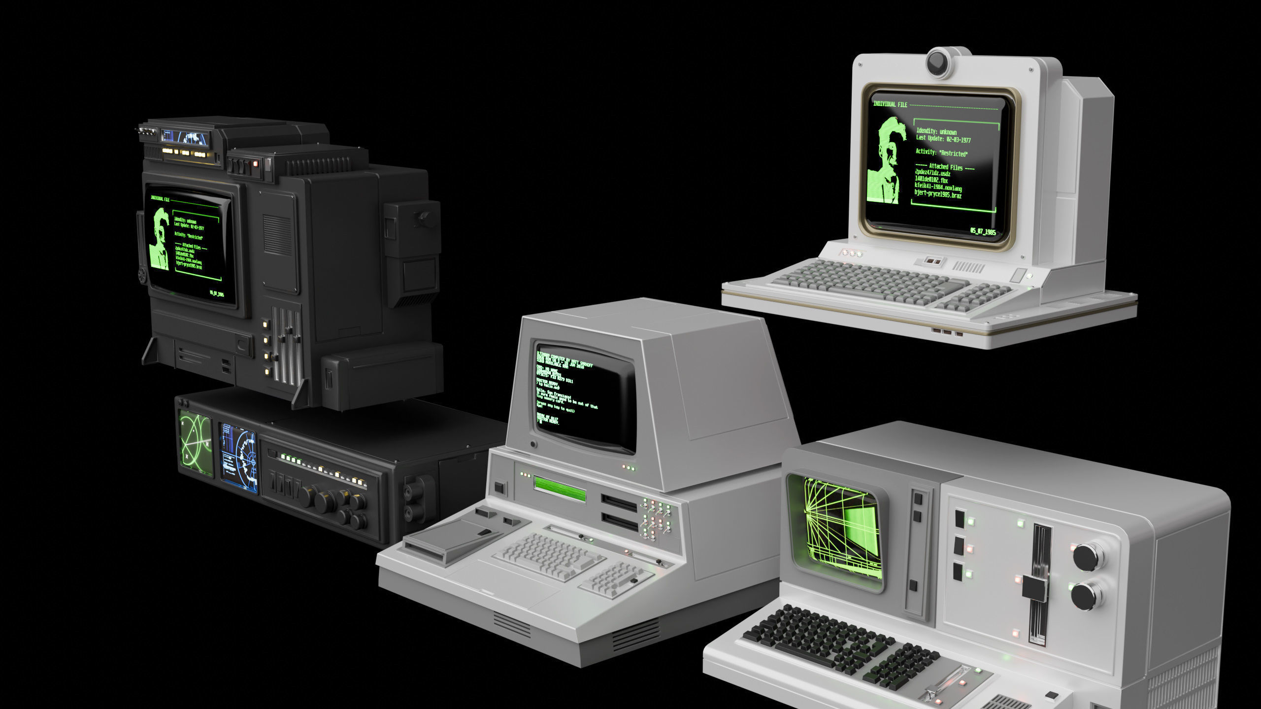 Retro Sci-Fi Computers Terminal Control Panel KIT 10 models 3D model_4