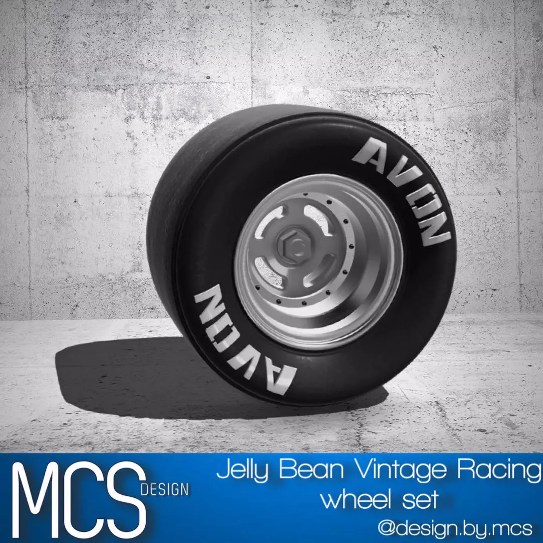 15inch Vintage Racing Wheels Jelly Bean x3 offsets with Tires 3D print model_0