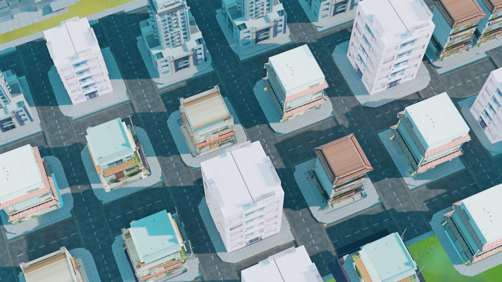 Anime neighbourhood - anime city - anime buildings 3D model_1