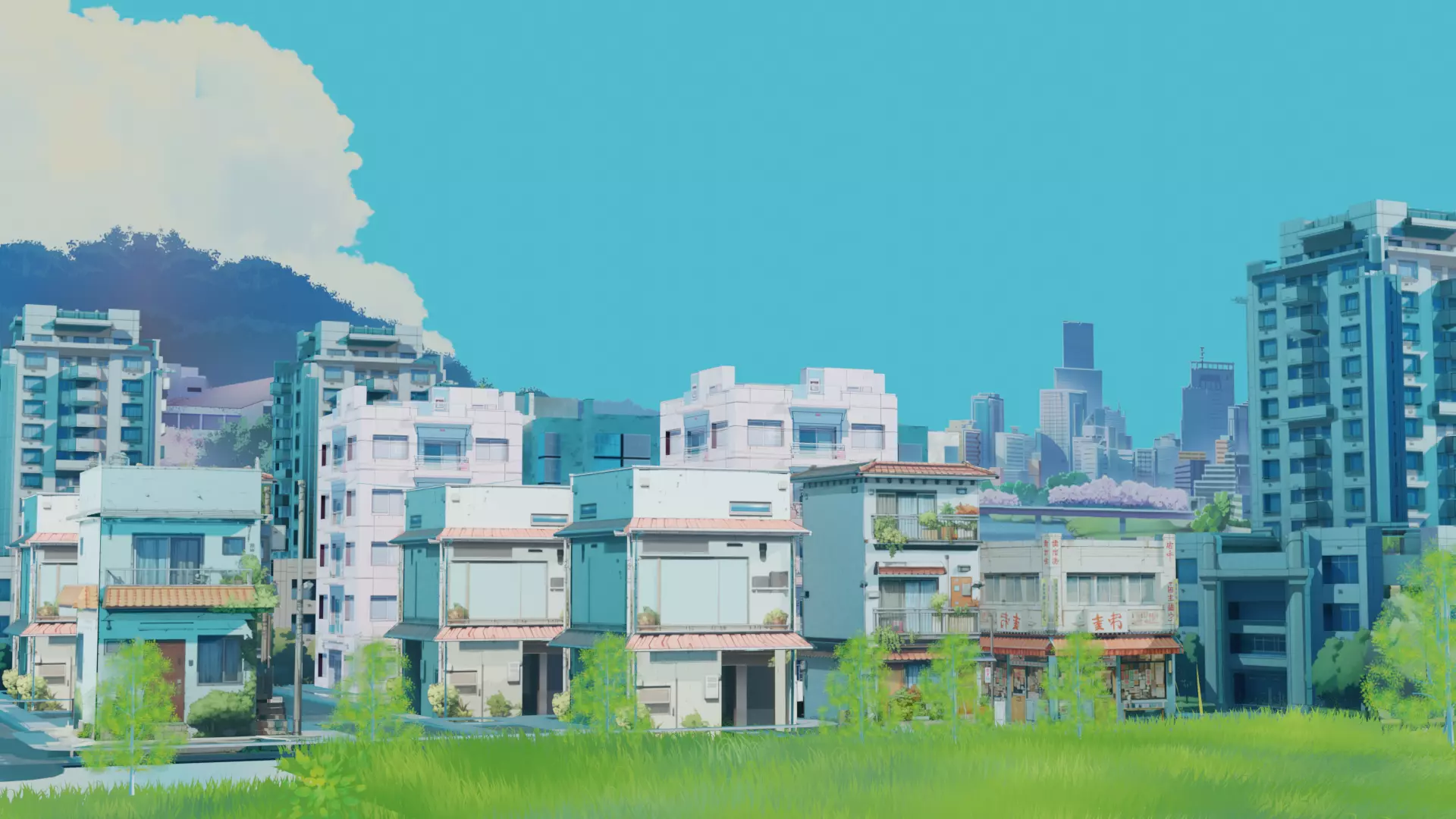 Anime neighbourhood - anime city - anime buildings 3D model_0