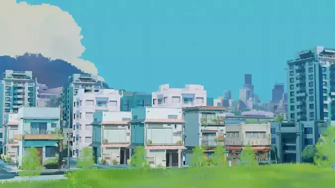 Anime neighbourhood - anime city - anime buildings 3D model