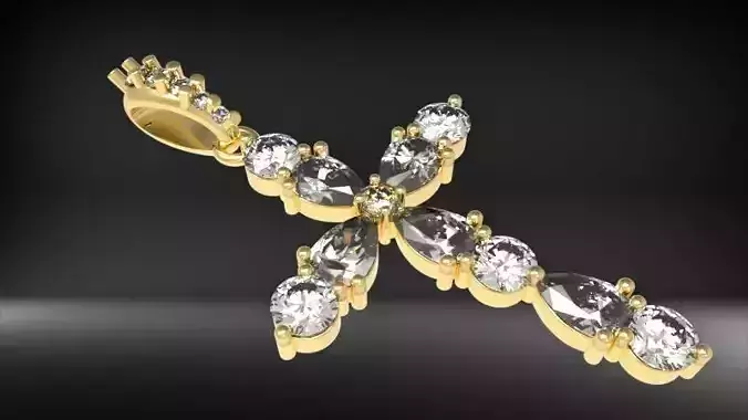 Pear stones cross pendant and round center stone 