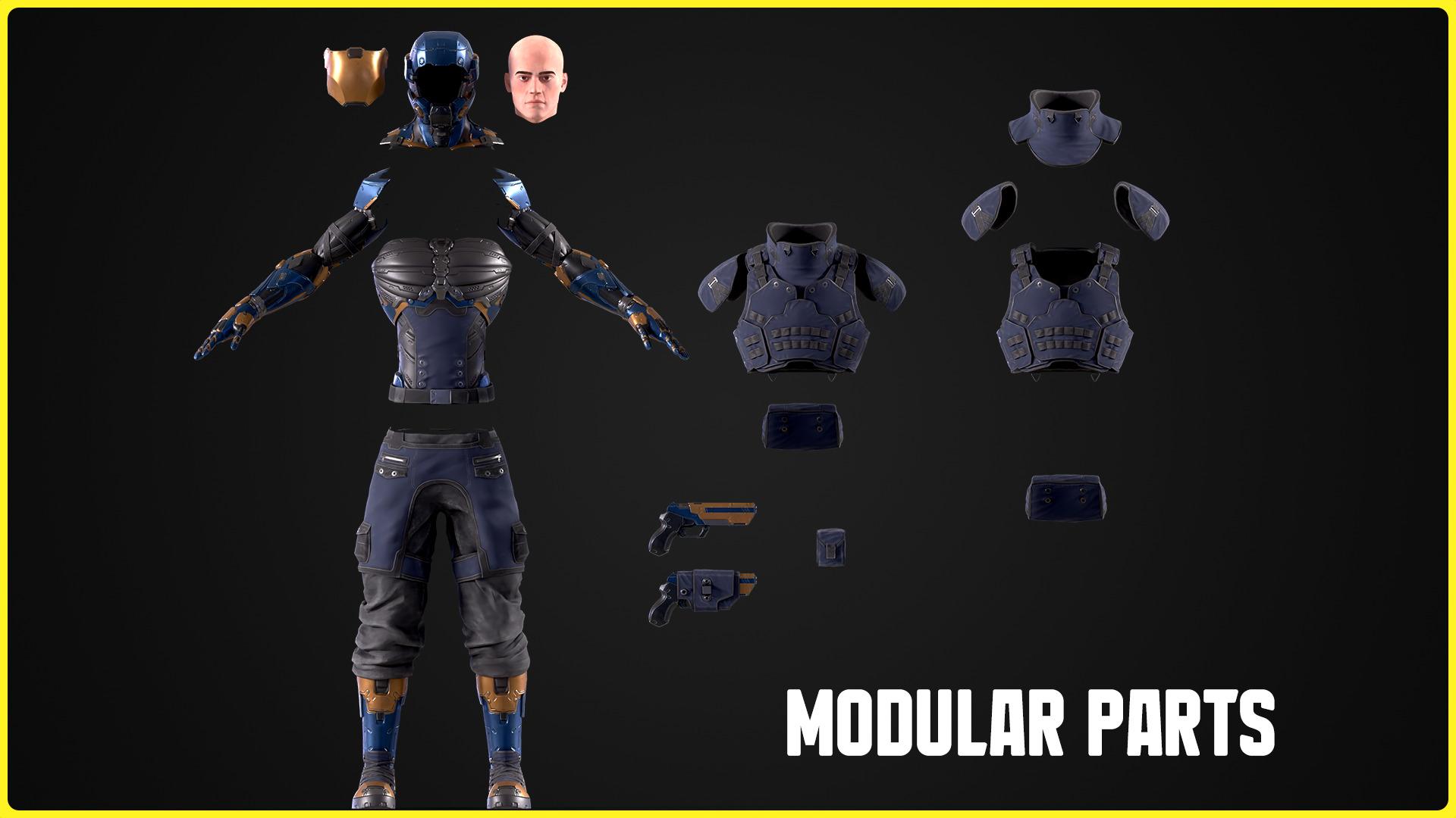 Modular Sci-fi Character 02 Low-poly 3D model_11