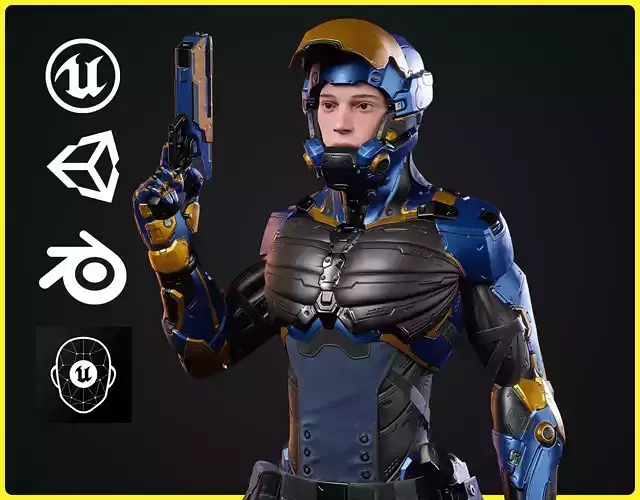 Modular Sci-fi Character 02 Low-poly 3D model