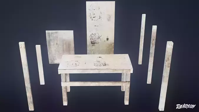 CONSTRUCTION - Plywood Bench and Boards 01 - LOW POLY