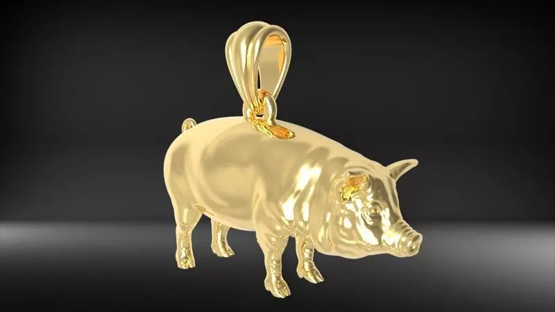 Jewelry Chinese Zodiac pig necklace golden pig pendant charm  3D print model_0