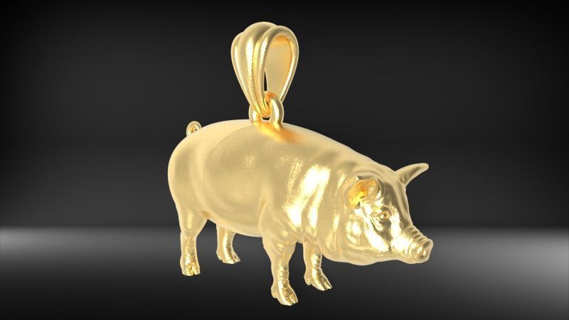 Jewelry Chinese Zodiac pig necklace golden pig pendant charm  3D print model_13