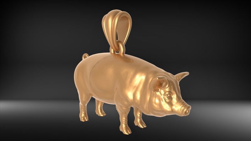 Jewelry Chinese Zodiac pig necklace golden pig pendant charm  3D print model_12