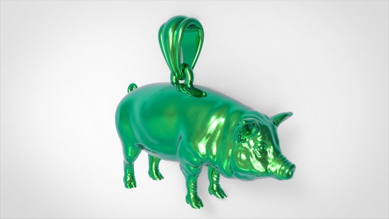 Jewelry Chinese Zodiac pig necklace golden pig pendant charm  3D print model_8