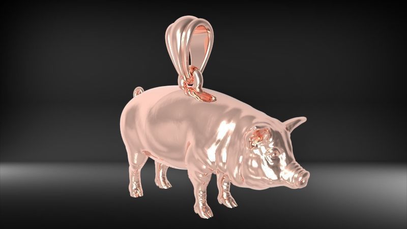 Jewelry Chinese Zodiac pig necklace golden pig pendant charm  3D print model_5