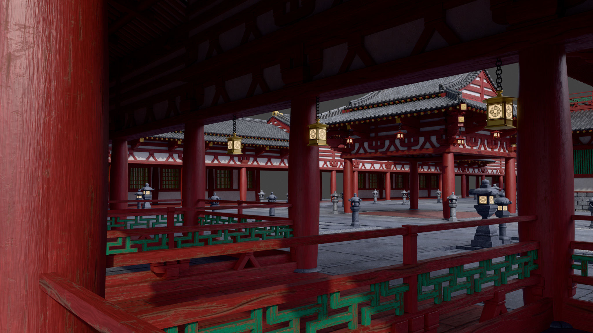 Modular Japanese Temple Kit Low-poly 3D model_13