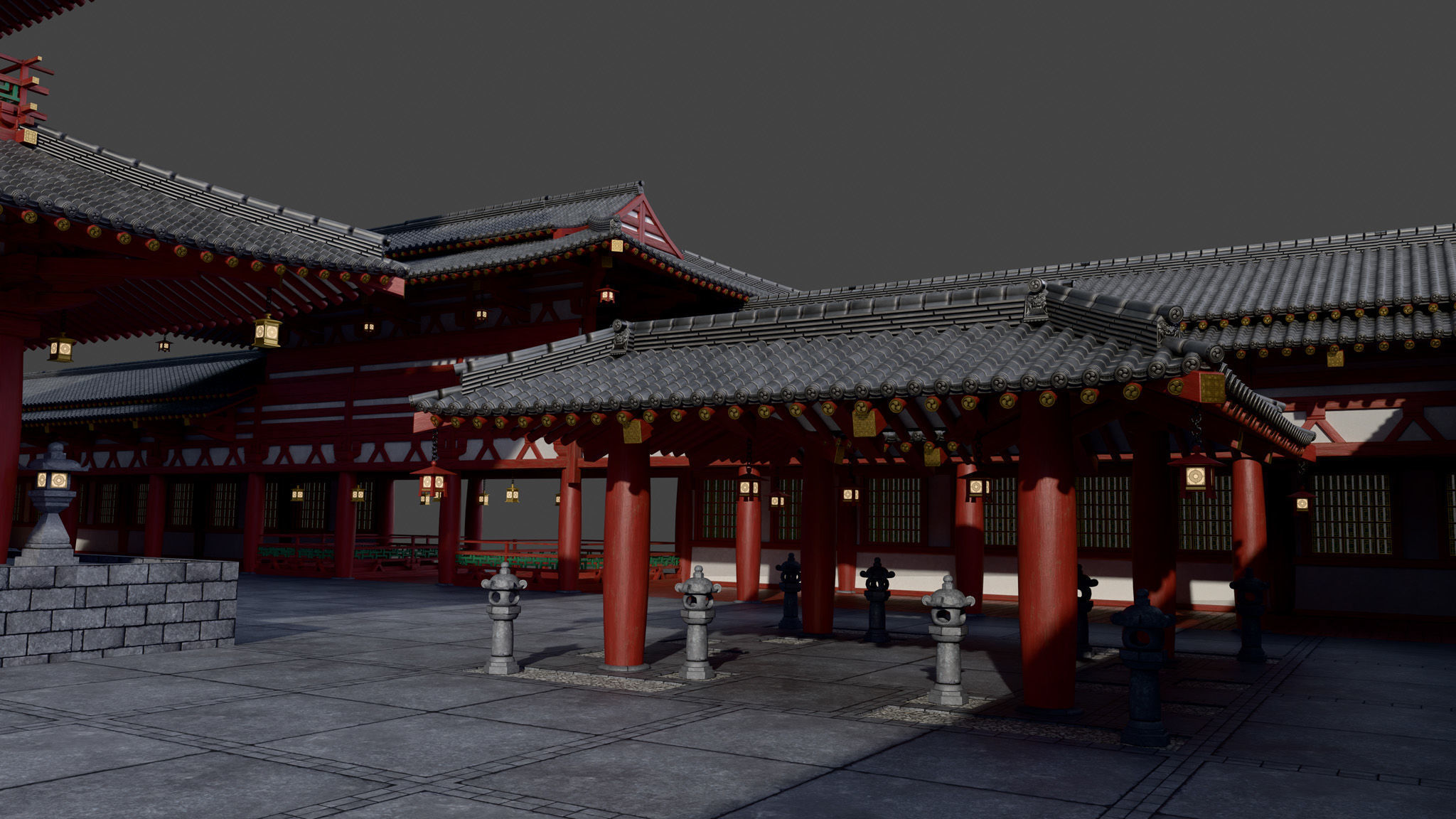Modular Japanese Temple Kit Low-poly 3D model_8