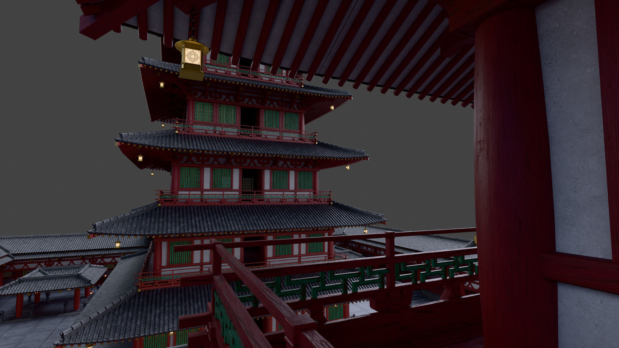 Modular Japanese Temple Kit Low-poly 3D model_9
