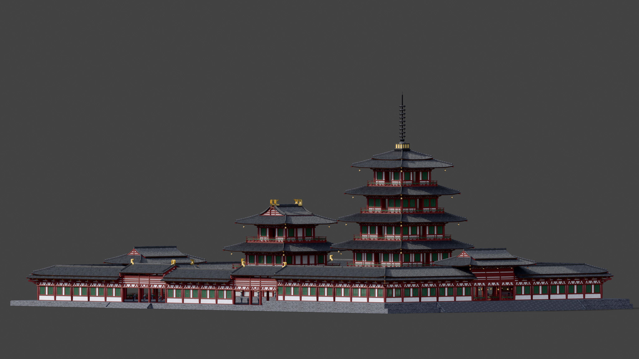 Modular Japanese Temple Kit Low-poly 3D model_3