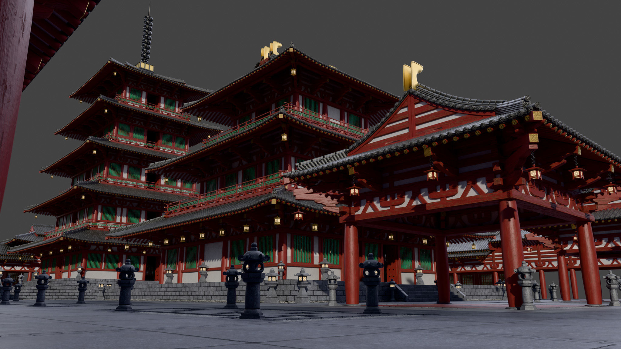 Modular Japanese Temple Kit Low-poly 3D model_12