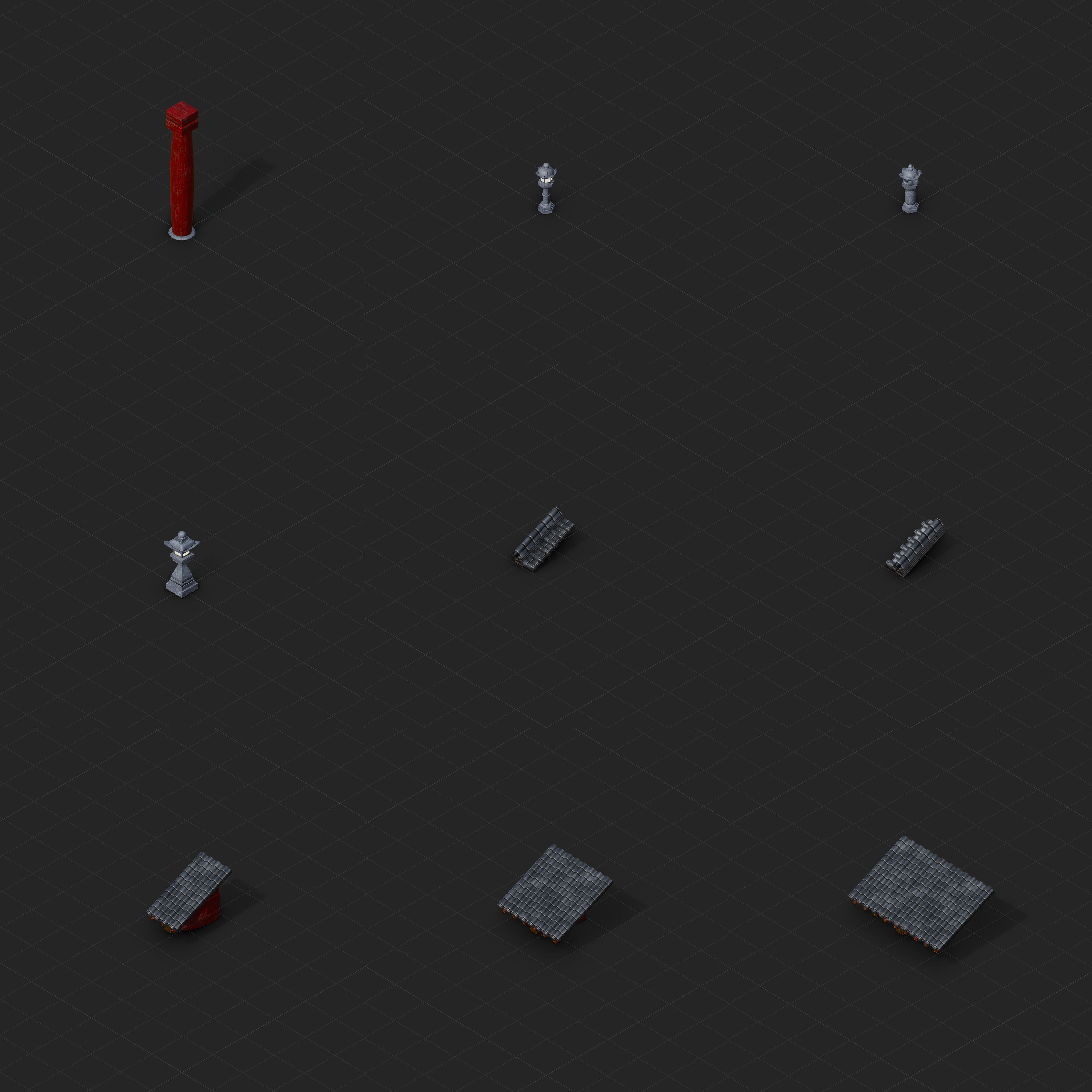 Modular Japanese Temple Kit Low-poly 3D model_22