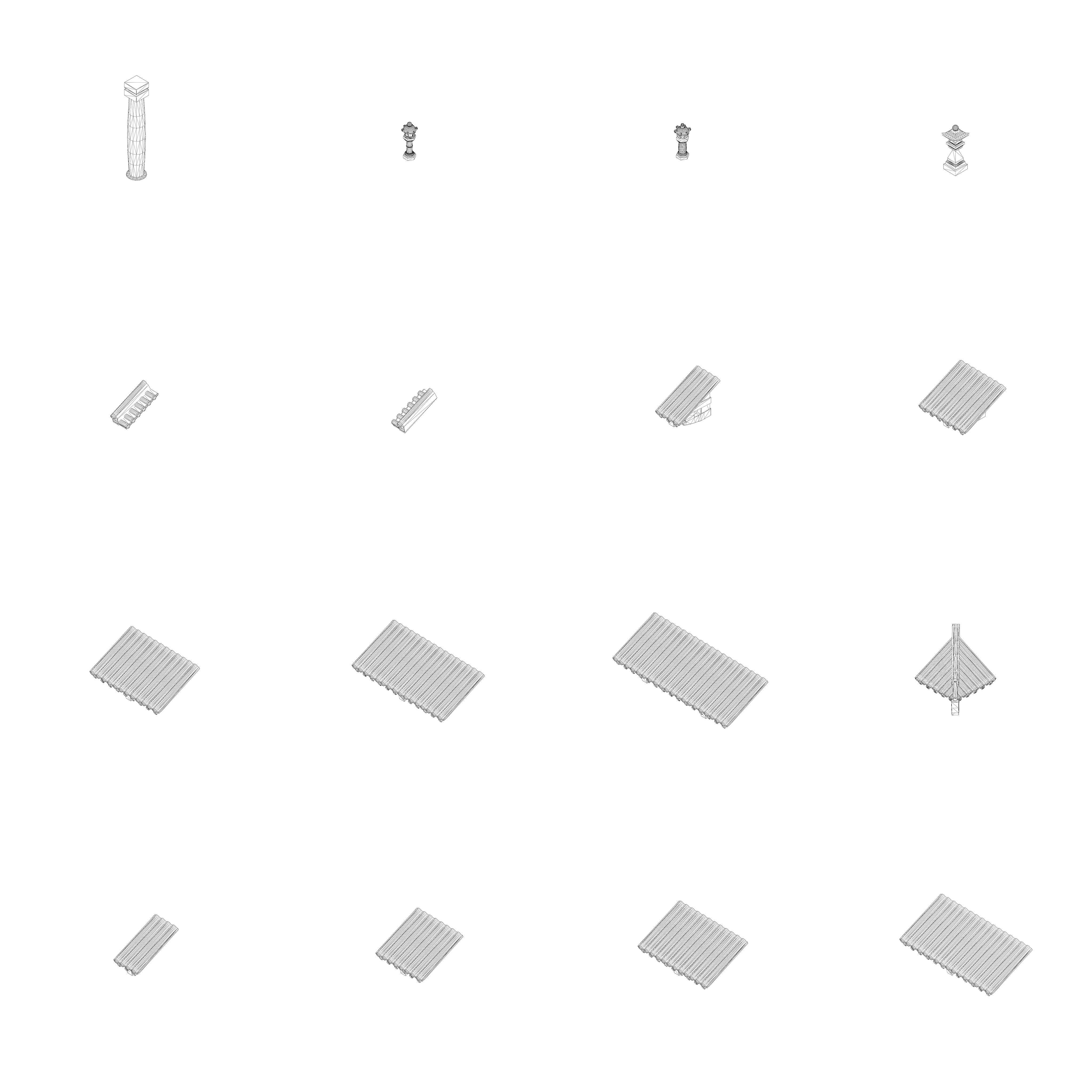 Modular Japanese Temple Kit Low-poly 3D model_40