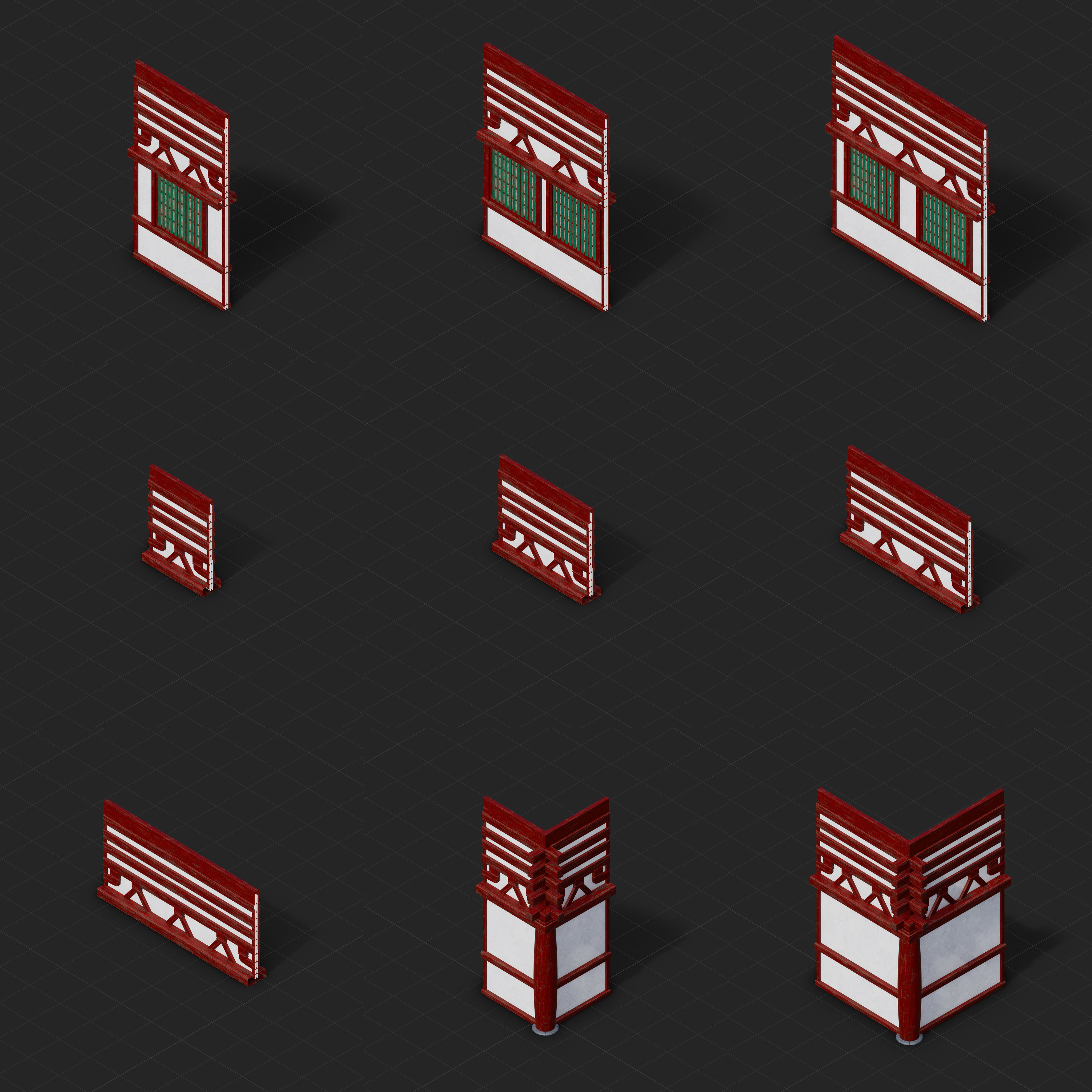 Modular Japanese Temple Kit Low-poly 3D model_33